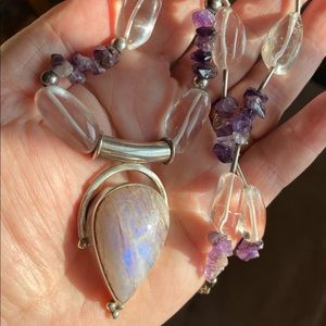 Rainbow Moonstone Amethyst Crystal Necklace